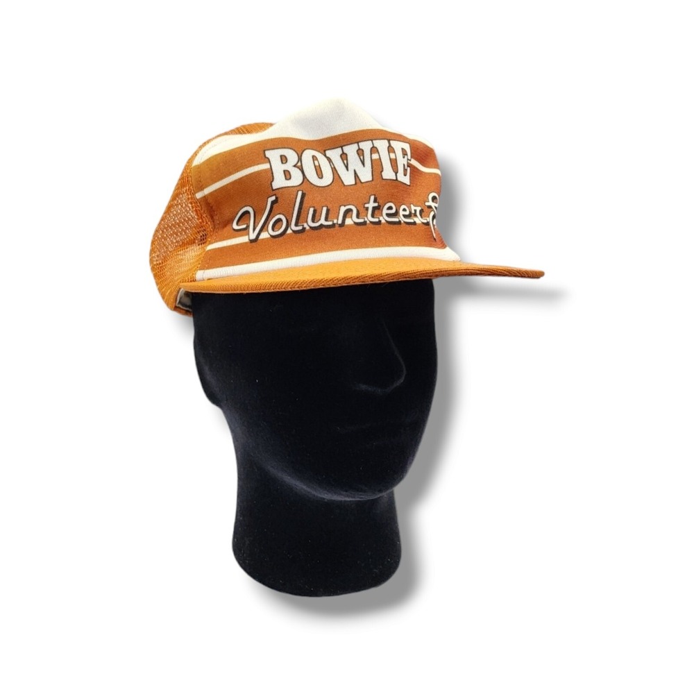 Vintage BOWIE Volunteers Mesh Trucker Snapback Rust Orange Hat Cap